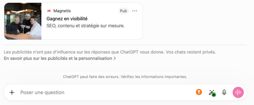 aperçu annonce payante dans chatgpt