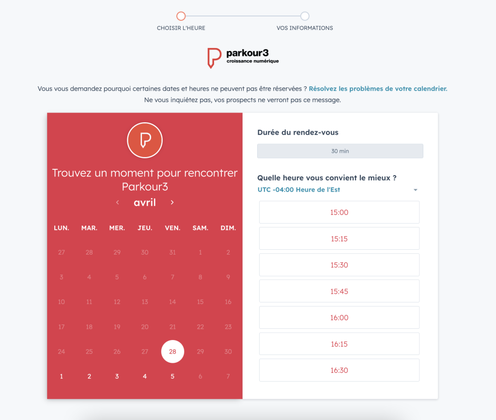 Image d'un calendrier pour prendre rendez-vous avec la plateforme