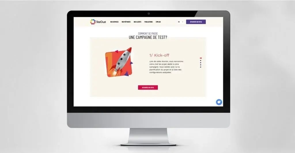 Vue du site web de Stardust sur ordinateur