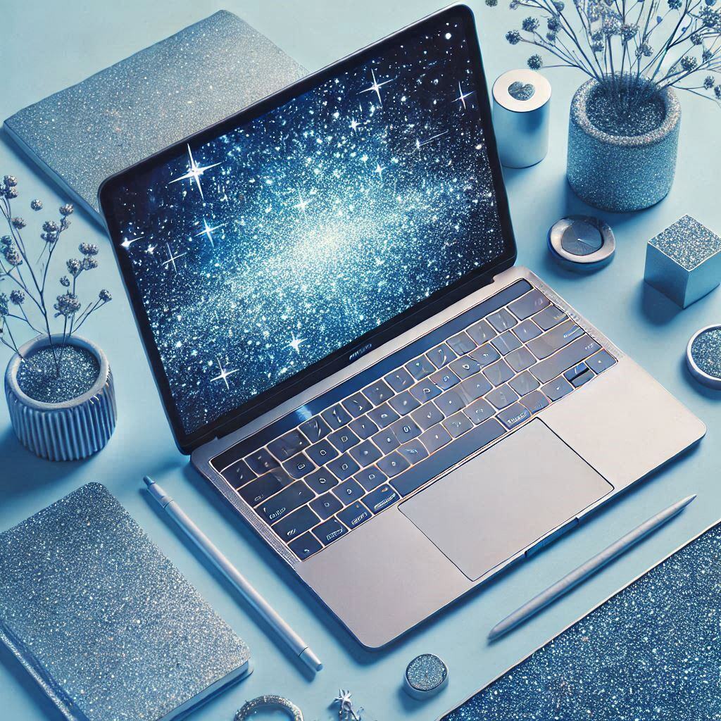 a very minimalist image, very simple, technology vibes in the color glittery blue