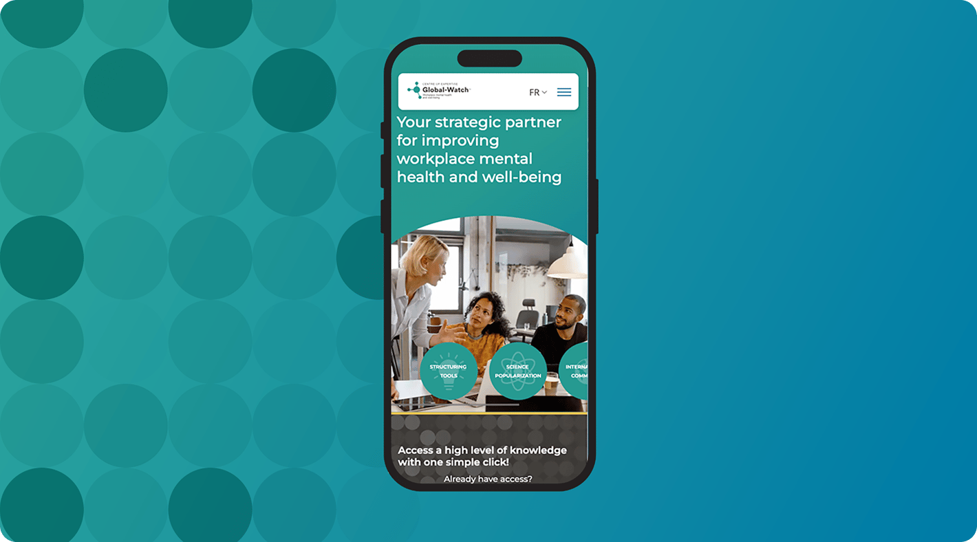 Page d'accueil du site web de global watch en format mobile 
