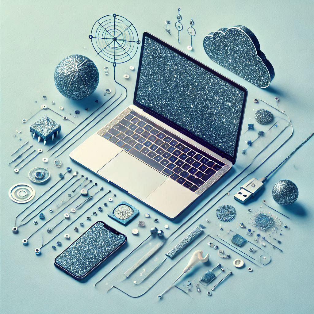 minimalist image with technology vibes in glittery blue color