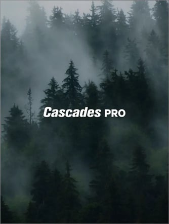 Logo de Cascade Pro sur une image de Forêt embrumée