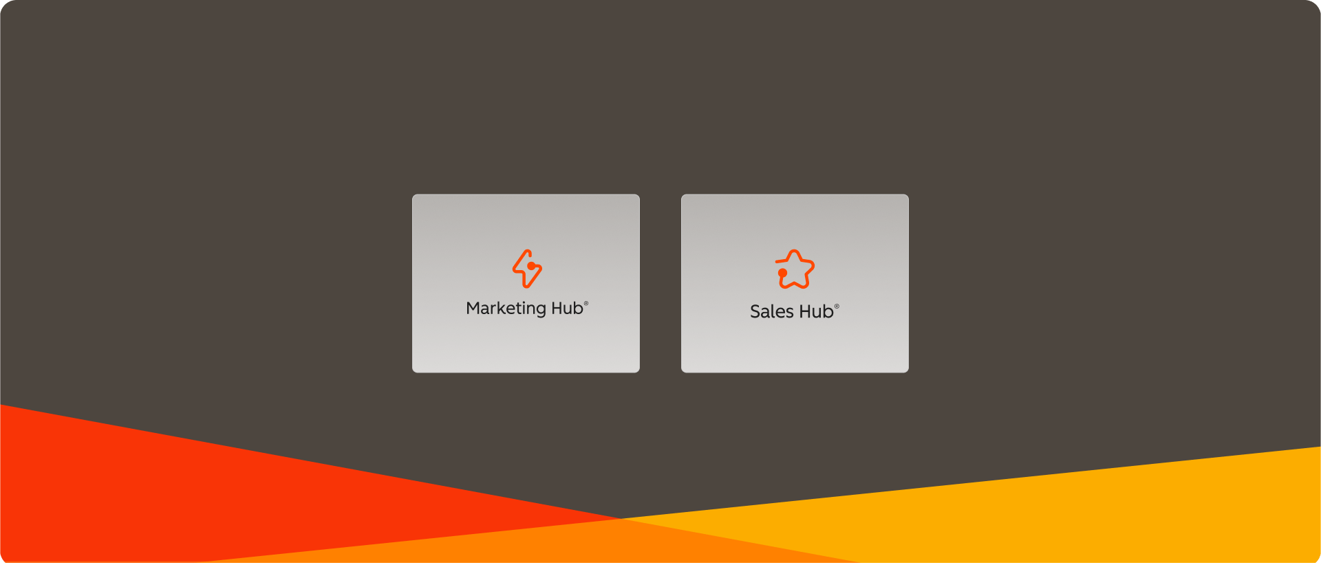 Deux icônes de hub de HubSpot : Sales Hub, Marketing Hub sur un design épuré aux couleurs de Dawco.