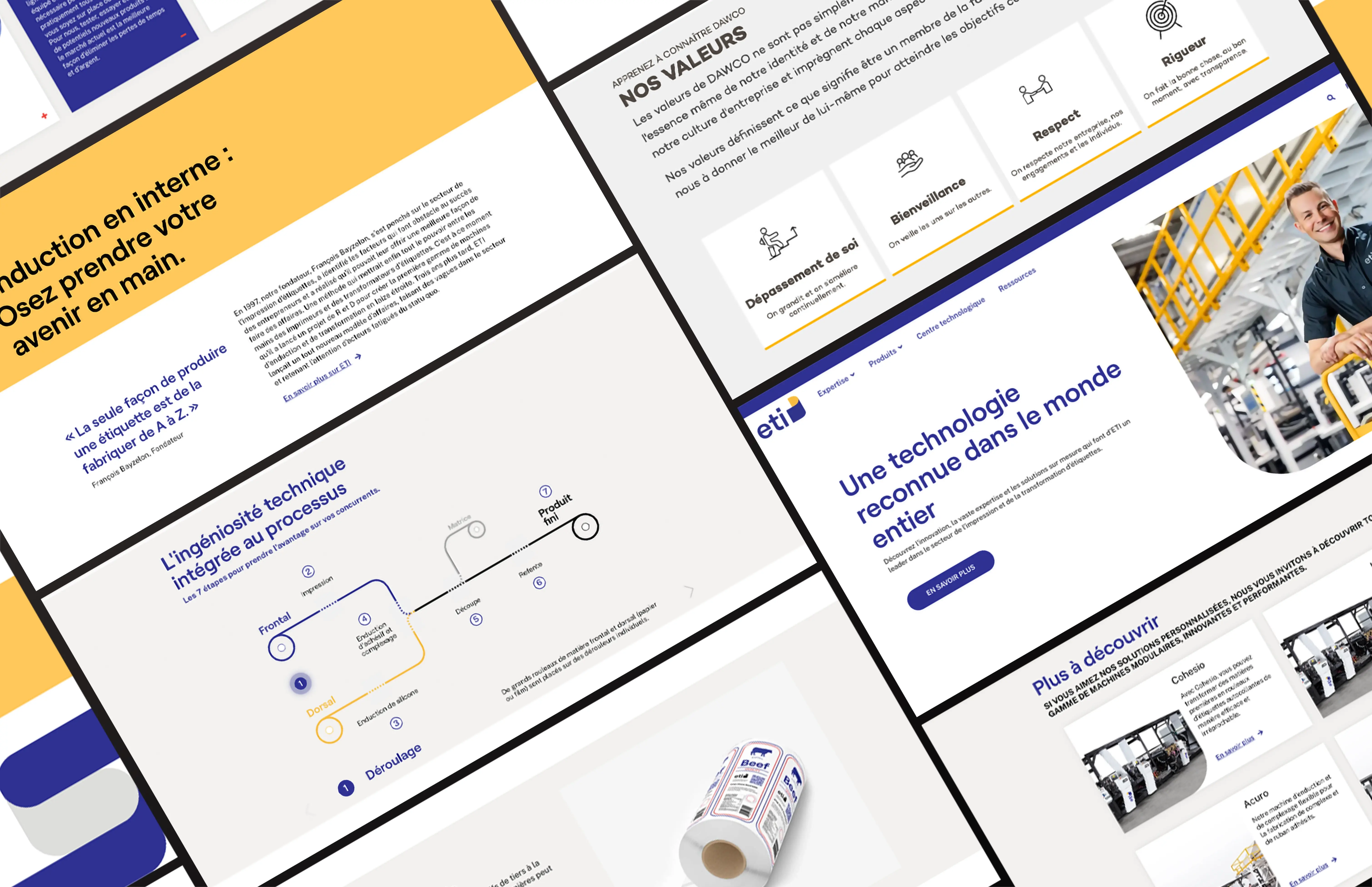 Aperçu de différents blocs du site web