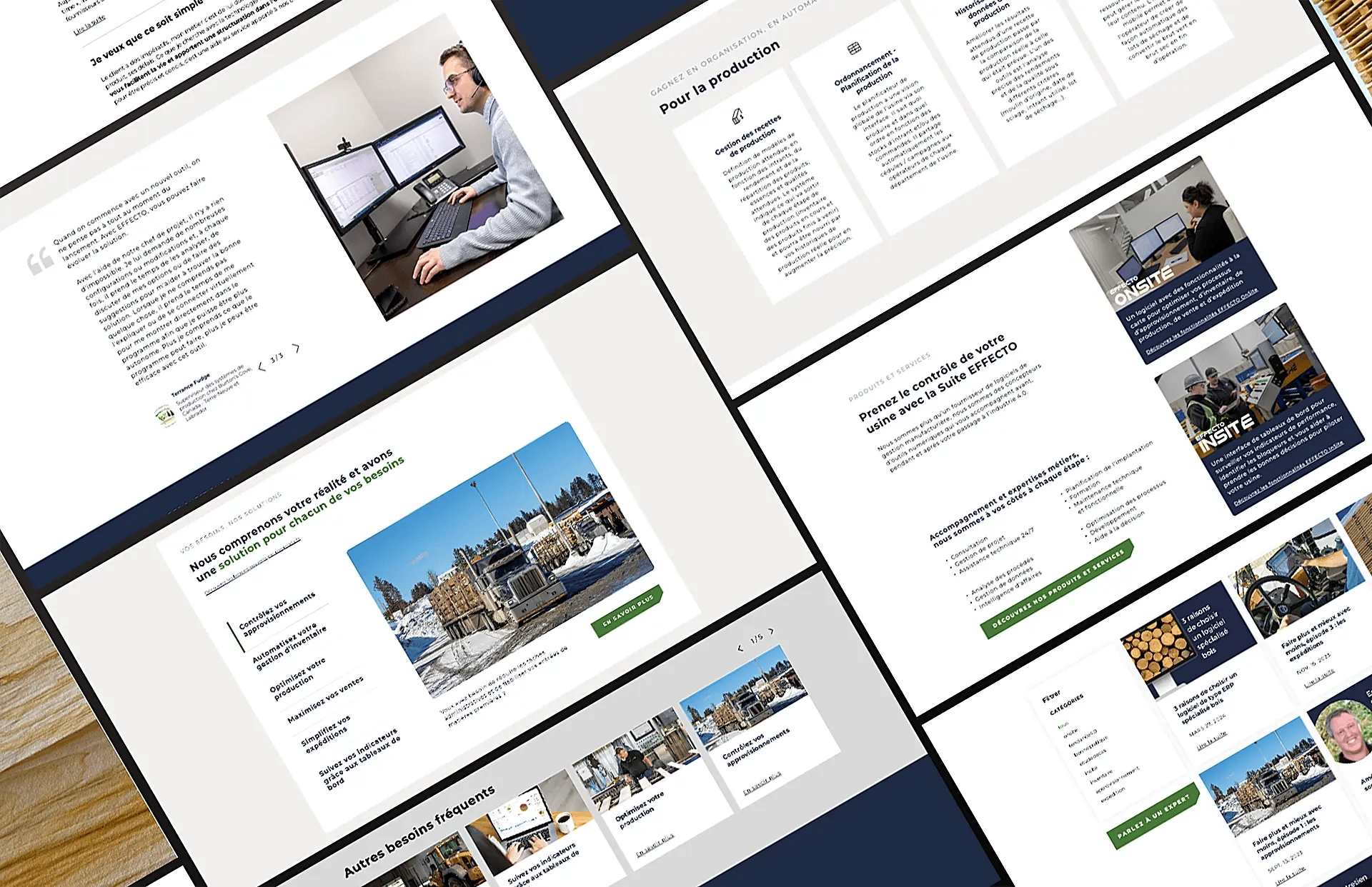 Aperçu de différents modules du site
