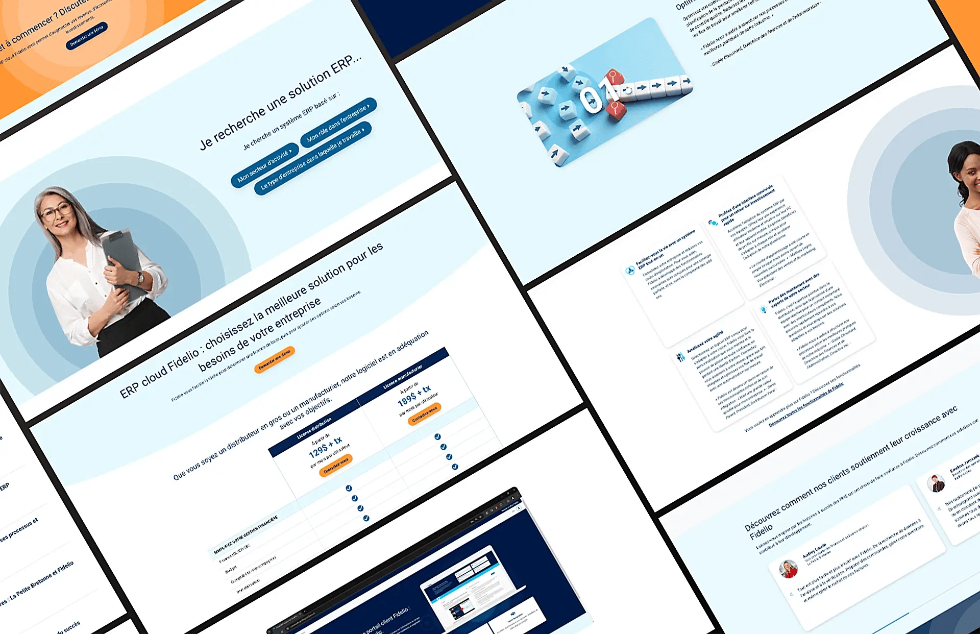 Aperçu de différents modules du site