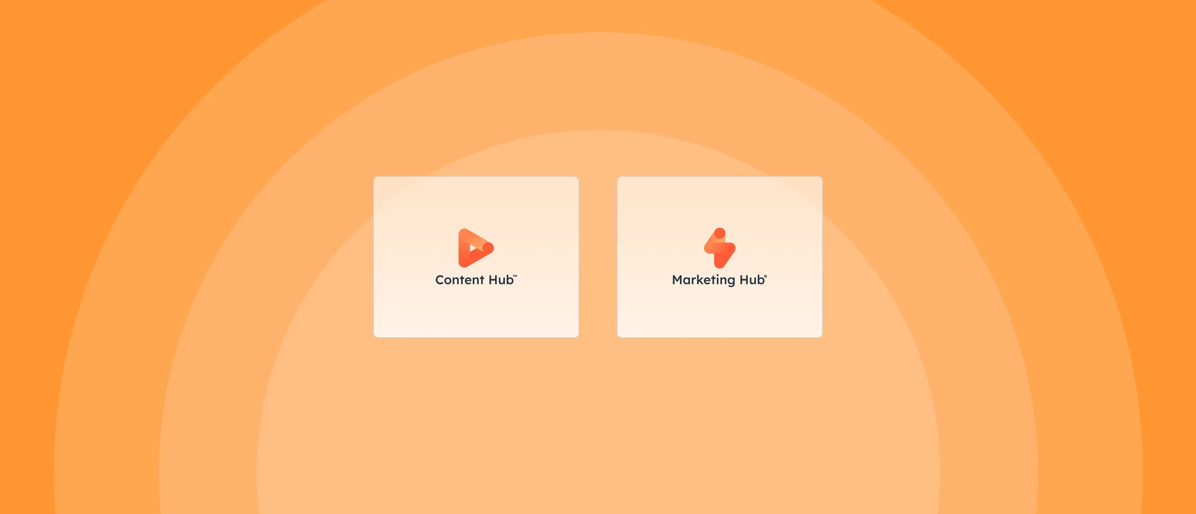Deux icônes de hub de HubSpot : Content Hub, Marketing Hub sur un design épuré.