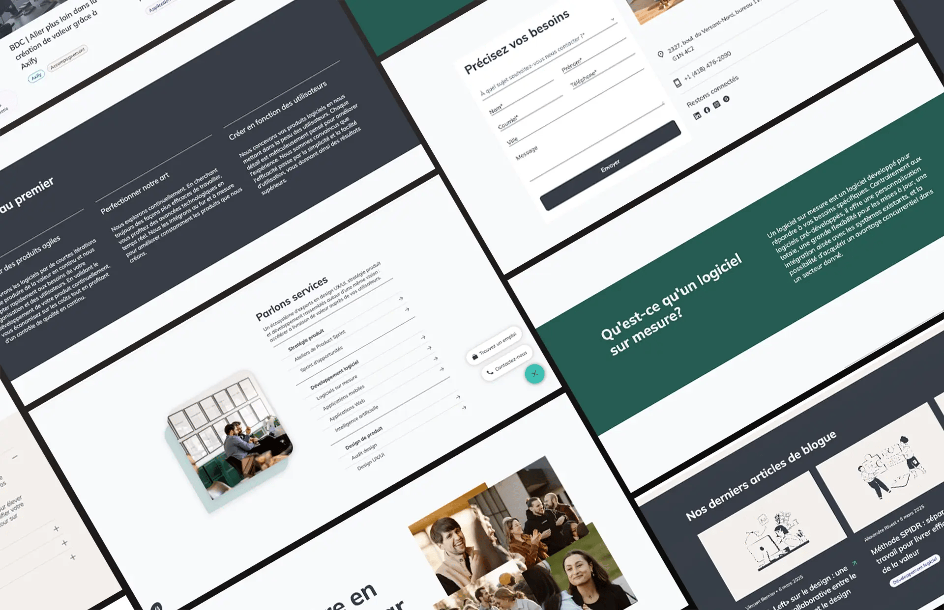 Aperçu de différents modules du site