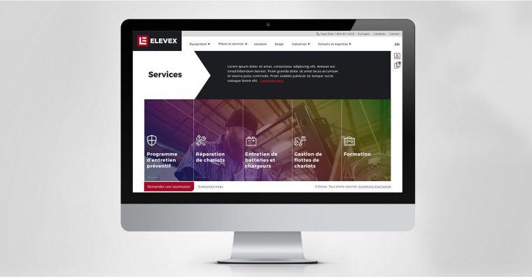 View of Elevex website, on computer 