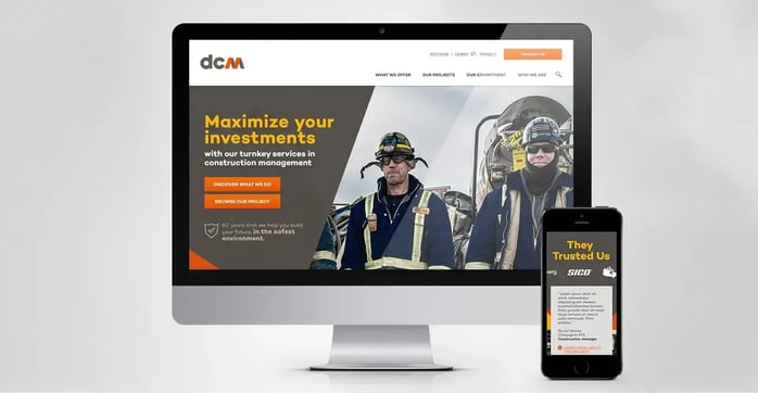 View of dcm website, on a laptop and cellphone