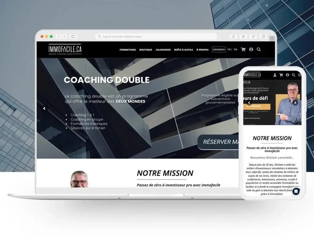 View of the Immofacile website, on computer and cell phone