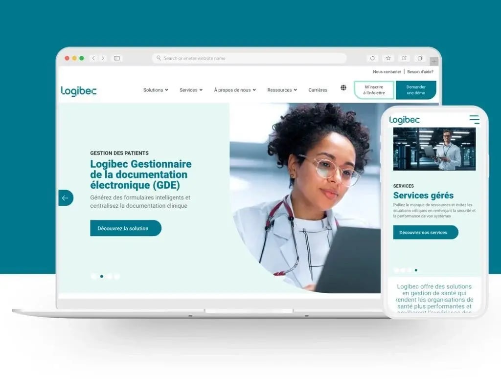 View of Logibec website, on computer and cell phone