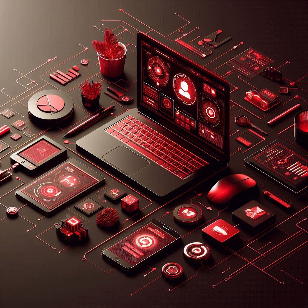 une image minimaliste rouge foncé technologique vibe pour mettre dans un article de blog sur marketing