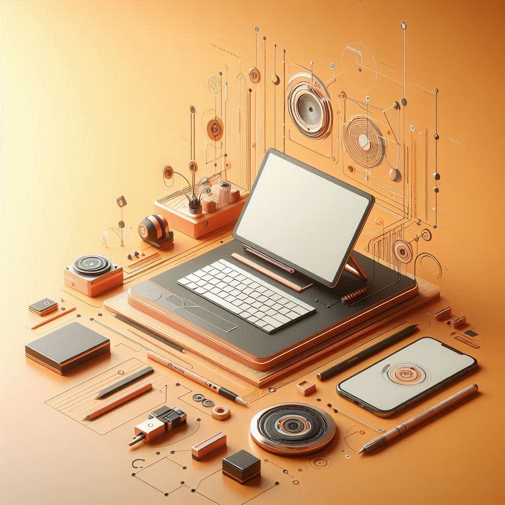 a minimalist image, technological, orange, without writing, very uncluttered